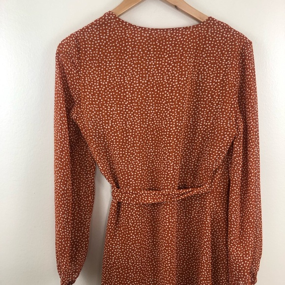 NWT Sugar lips Burnt orange white polka dot wrap dress size xs - Picture 8 of 14